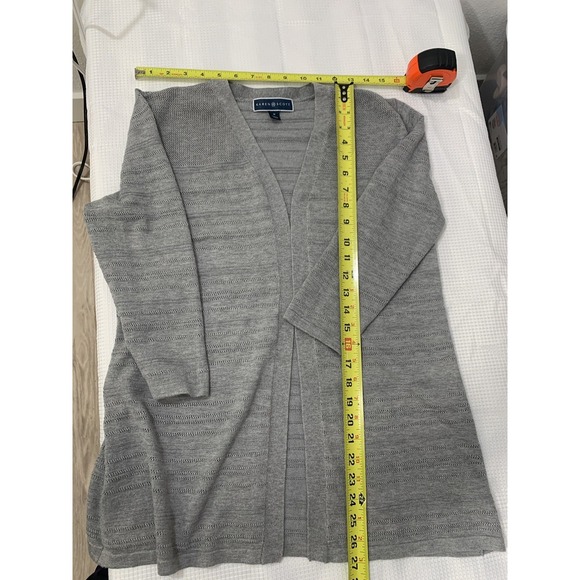 (B-204) Karen Scott Gray open front Knit cardigan Womens size M Ligthweight - Picture 7 of 9